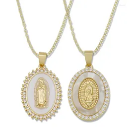 Chains Rolling Opal Stone Virgin Mary Necklace For Protection Catholic Escapular Jewelry CZ Amulet Pendant Virgen De Guadalupe