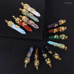 Pendant Necklaces Free From 6Pcs Gold Plated Rose Flower Wrapped Natural Quartz Healing Crystal Hexagonal Prism Pointed Yoga Energy Chakra