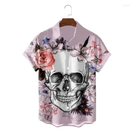 Mäns avslappnade skjortor sommar mysiga män hawaiian skjorta mode strand skräck skalle blommor vintage blusa camisa maskulina ropa hombre knapp upp