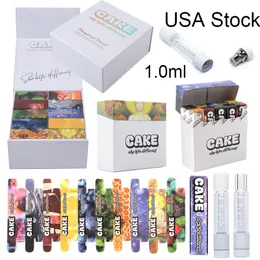 USA Stock Cake Full Glass Atomizers 1 ml Vape Cartridges Packagings Tryck på tomma ångvagnar Tjock Oil Förångare 510 Trådång E -cigaretter