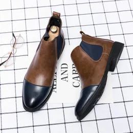 British Boots Men Shoes Solid Color PU Slip on Personalized Buckle Fashion Casual Street All-match AD155