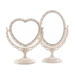 Vintage Desktop Compact Mirrors Engraved Heart Shape Double Faced Makeup Mirror Personal Makeup Tools