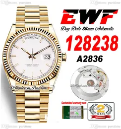 EWF DATA DATA 118238 A2836 AUTOMÁTICO UNISSISEX Relógio Mens Ladies 36mm Amarelo Gold Stick Dial Bracelete presidencial Mesmo cartão serial Super Edition PureTime YG-D4