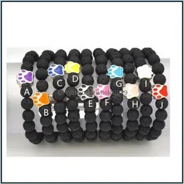 Fili di perline New Paw Charms 8Mm Bracciale elastico in pietra lavica nera Bracciale con diffusore di olio essenziale Ro vulcanico Dhseller2010 Dhvna