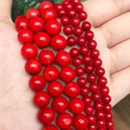Boncuklar 4 6 8 10 mm Mücevherat için Doğal Kırmızı Mercan DIY El Yapımı Boncuklu Cazibe Bilezik Kolye Aksesuarları 15 '' Toptan