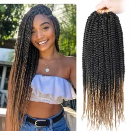 14 polegadas Caixa Trança Crochê Cabelo Fibra Japonesa 12 fios/pçs Tranças Curtas Pré Looped para Extensões de Cabelo Feminino Preto LS21