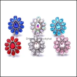Clasps Hooks Teardrop Rhinestone Fastener 18Mm Snap Button Clasp Sier Color Metal Waterdrop Flower Charms For Snaps Lo Dhseller2010 Dhyej