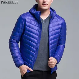 Jackets masculinos azuis royal pato embalável Down Down Men 2021 Inverno novo homem com capuz de tamanho plus size ultralight buffer de roupas 6XL L220830