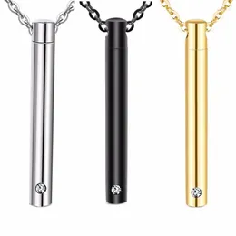 Pendant Necklaces Unisex 3 Tone Stainless Steel Jewelry Cylinder Crystal Memorial Urn Slide Screw Opens Cremation Necklace Ash Case Holder