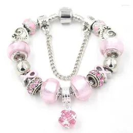 Braccialetti con ciondoli Arrivo Palla rosa Bracciale con perline Gioielli da donna Nastro per la consapevolezza del cancro al seno per regalo Bijoux Pulsera