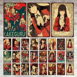 Metalowe malarstwo nowe Kakegurui Anime Vintage metalowy plakat ścienna sztuka żelaza malarstwo Tin Znak Shabby Plaques do salonu Dom Bar Dekoracja T220829