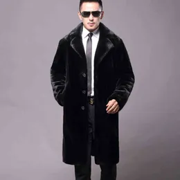 Mens long top black fur coat