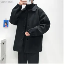 Herrenjacken Pea Coat Tuch Koreanische Streetwear Kleidung M-5XL Plus Größe Männer Wollmischung Schwergewicht Einfarbig Langarm L220830