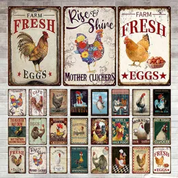 Metal Painting Fresh Eggs Metal Tin Sign Farm Shop French Cafe Milk Home Wall Decor Vintage Poster Tin Plates Happy Chicken Retro Plaque T220829