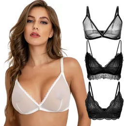 Bras Women Top Sexy See Through Lace Mesh Bielid Bezprzewórz Sheer Lette Solid Soft Transparent na 220902