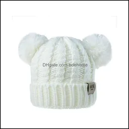 Beanie/Skull Caps Kids Designer Hats Caps Baby Winter Wholesale Children Knitted Pom Poms Handmade Wool Crochet Beanies Girls Boys Bo Otj4X