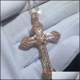 Pendentif colliers 14K or Long diamant croix pendentif 925 Sterling Sier fête mariage pendentifs collier pour femmes hommes Moissanite Jewe Dhopk