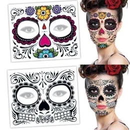 Tatuagens Tatuagens Adesivo de maquiagem ￠ prova d'￡gua Tatuagem de rosto especial Day of the Dead Skull Dress Up Halloween Tattoo Stickers 220829