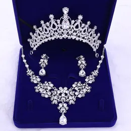Kopfbedeckungen, dreiteiliges Braut-Tiara und Krone, Hochzeit, Halskette, Ohrringe, Schmuck-Set, europäisch-amerikanische Accessoires