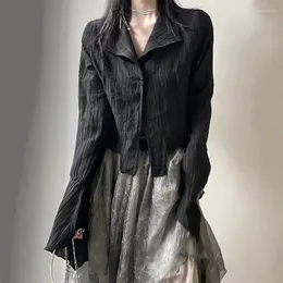 Damen Blusen Vintage Gothic Schwarzes Hemd Yamamoto Stil Dunkle Ästhetische Bluse Frauen Unregelmäßige Designerkleidung Emo Alt Grunge Tops Y2K