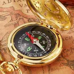 Pocket Watches Gold Hollow Senderh Camping Compass Ligero de supervivencia al aire libre Funcional con cadena de fob
