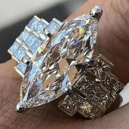 Br￶llopsringar lyxiga smycken 925 Sterling Silver Stor Marquise Cut White Topaz Cz Diamond Gemstones Party Eternity Women Engagement Band Ring Gift