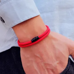 Uroki bransoletki minimalistyczna dwuwarstwowa bransoletka z liny mężczyzn 4mm czarna czerwona nić bransoletka dzień ojca Brazalete Outdoor Survival Braslet