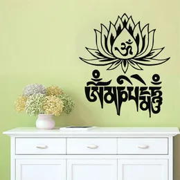 Mantra Om Mani Padme Pegatinas de pared de Hum Buda Decoraci￳n de la pared de loto Docal de arte Vinyl Decoraci￳n del hogar Murals250i