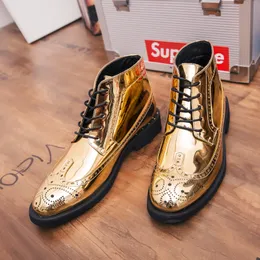 Men Glossy British Brogue Boots Shoes Patent Leather PU Classic Carved Lace Fashion Casual Street All-match 29