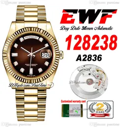 EWF GÜN TARİH 118238 A2836 Otomatik Unisex Watch Mens Ladies 36mm Sarı Altın Kahverengi Elmaslar Dial Başkanlık Bilezik Aynı Seri Kart Süper Sürümü Puretime Yg-A1