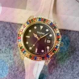 41 mm volle Luxus-Diamantuhr, Quarz, importiertes Uhrwerk, Uhr für Herren und Damen, Kalender, Edelstahlgehäuse, Kautschukarmband, wasserdicht, hochwertige Armbanduhren