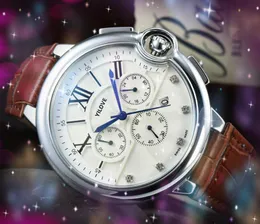 Orologio da uomo di moda di alta qualità 43 mm movimento automatico calendario orologio cinturino in vera pelle cronografo esterno batteria al quarzo Moonwatch orologi da polso