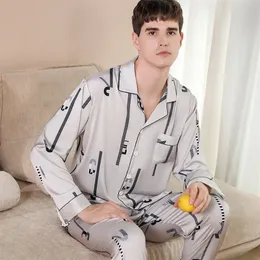 Vêtements de nuit pour hommes Trendyol Print Soie Pyjamas Pijama Ensembles Printemps Été Mince Satin À Manches Longues Sommeil Tops Taille Élastique Doux Pyjama pour Hommes 220830