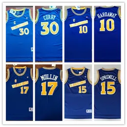 # 17 Chris Mullin # 15 Latrell Sprewell 10 Tim Hardaway Retro Basketball University indossa la maglia cucita S-2XL Top Quali