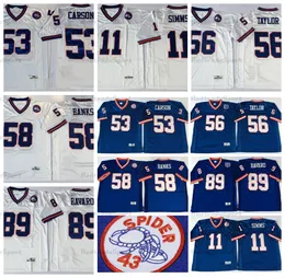 Vintage 1990 Mens 56 Lawrence Taylor Football Jerseys 11 Phil Simms 53 Гарри Карсон 58 Карл Бэнкс 89 Марк Баваро Джерси Вышивка белая