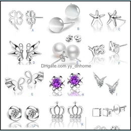 Stud S925 Sier Plated Crystal Opal Pearl Stud örhängen Crown Wing Letters Earings Fashion Märke smycken för kvinnor Drop Delivery 202 DHZOC