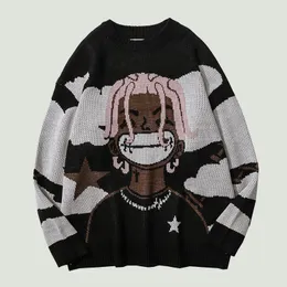 Erkek kazaklar moda harajuku vintage karikatür anime örgü süveter çenleri hip hop sokak kıyafeti büyük boy gevşek çirkin kazak unisex 220831