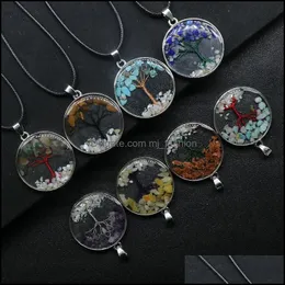 Pendant Necklaces Tree Of Life Pattern Reiki Healing Crystal Pendant Energy Round Edged Broken Stone Quartz Rope Necklac Dhseller2010 Dhlcd