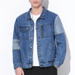 Men's Jackets Nice Fashion Patchwork Denim Jacket Men Casual Loose Blue Cargo Coat Man's Jaket Japan Street Outdoor Brand