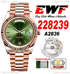 EWF DAG DATUM 228235 A2836 Automatisk herrklocka ETA 40mm Rose Gold Fluted Bezel Green Roman Dial Presidential Armband Samma seriekort Super Edition Puretime C3