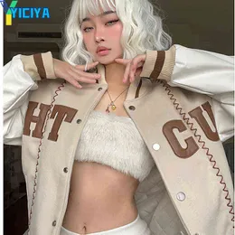 Kvinnorjackor Yiciya Bomber Woman Varsity Jacket Embroidery American Racing Long Sleeve Oversize Baseball Jackets For Women 2022 Coat T220830