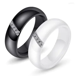 Br￶llopsringar Fashion Simple Nano Ceramic High Polish Smooth Black White Unisex Inlay Cubic Zircon Anniversary