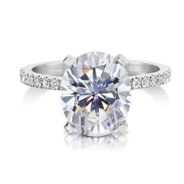 Solitaire Ring Wedding Rings Oval Brilliant Cut Ring 428 119mm de Color Halo Solid 14K White Gold Set With Side Stone Half Band