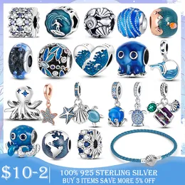 925 argento fit Pandora braccialetto di fascino perline colore oceano sirena stella marina tartaruga conchiglie cuori charmes ciondoli gioielli fai da te gioielli di perline