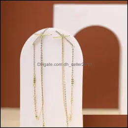 ダングルシャンデリアダングルチャンデリア925スターリングシアクロスタッセルドロップイヤリング女性用Pave CZ Long Chain Jewelr DHSeller2010 DHFFM