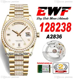 EWF GÜN TARİH 128238 A2836 Otomatik Unisex Watch Mens Ladies yg Mop Dial Diamd Diamonds Kılıf ve Başkanlık Bilezik Aynı Seri Kart Süper Baskı Puretime B2