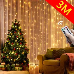 Строки 3M светодиодные сказочные светильники занавес USB Дистанционное управление рождественскими украшениями для дома 2022 Holiday Lighting Navidad Год 2023