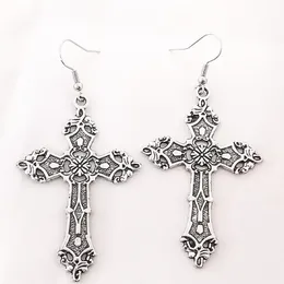 Cross charms Dangle Drop Earrings Necklace Women Baroque Goth Gothic Vintage Fashion Statement Metal Jewelry Accessories Big Long Party Gift
