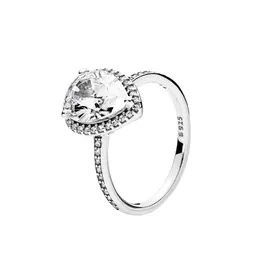 Classic Sparkling Teardrop Halo Ring Authentic Sterling Silver Women Girls Wedding designer Jewelry For pandora engagement gift Rings with Original Box