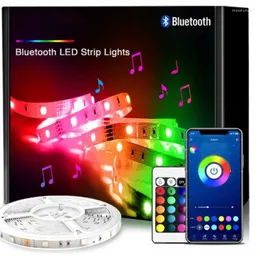Streifen 5M Bluetooth LED-Streifenlichter flexibel mit Sprachsteuerung, Telefon-App und Fernbedienung für Schlafzimmer, Haus, Weihnachtsdekoration